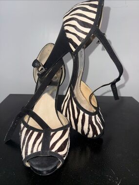 MICHAEL Michael Kors Zebra-Print T-Strap Heels - Black & White
